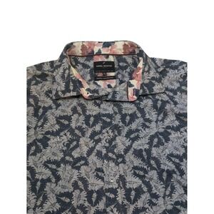 Daniel Hechter Paris Men's XXL Blue Floral Button-Up Shirt‎ 100% Cotton Non Iron